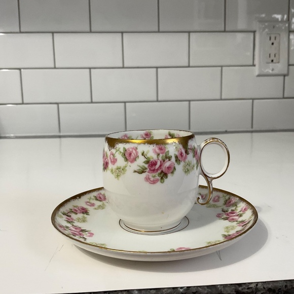 VTG French Limoges by Elite Works Pattern Pink Lavender Floral Teacup Saucer - Picture 2 of 9